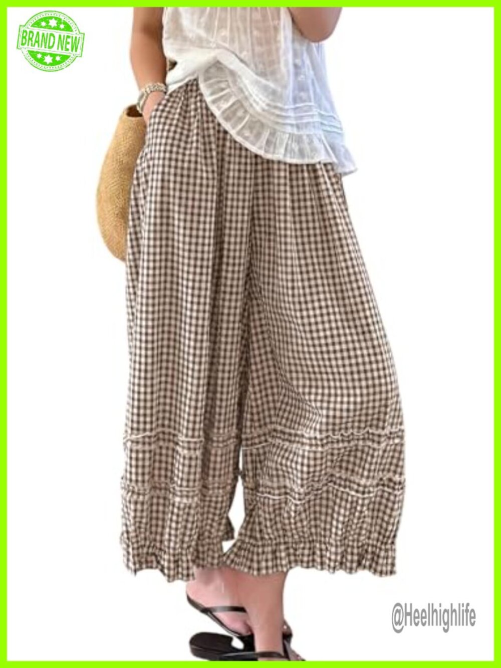 Ruffle Hem Wide Leg Crop Cotton Linen Pants Beach Palazzo